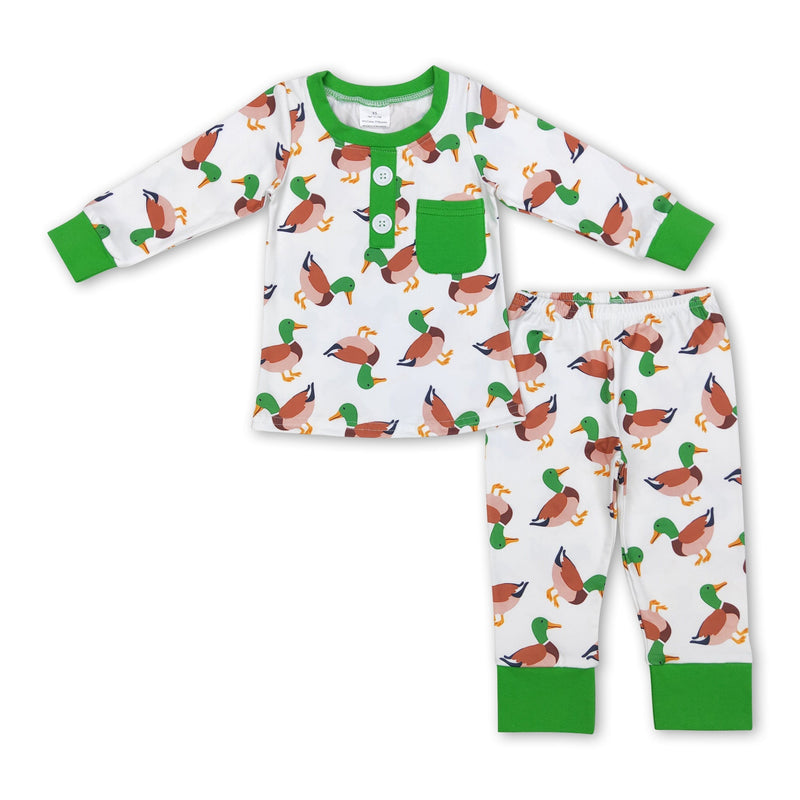 Green long sleeves pocket duck baby boy pajamas - BIG FRENCHIES