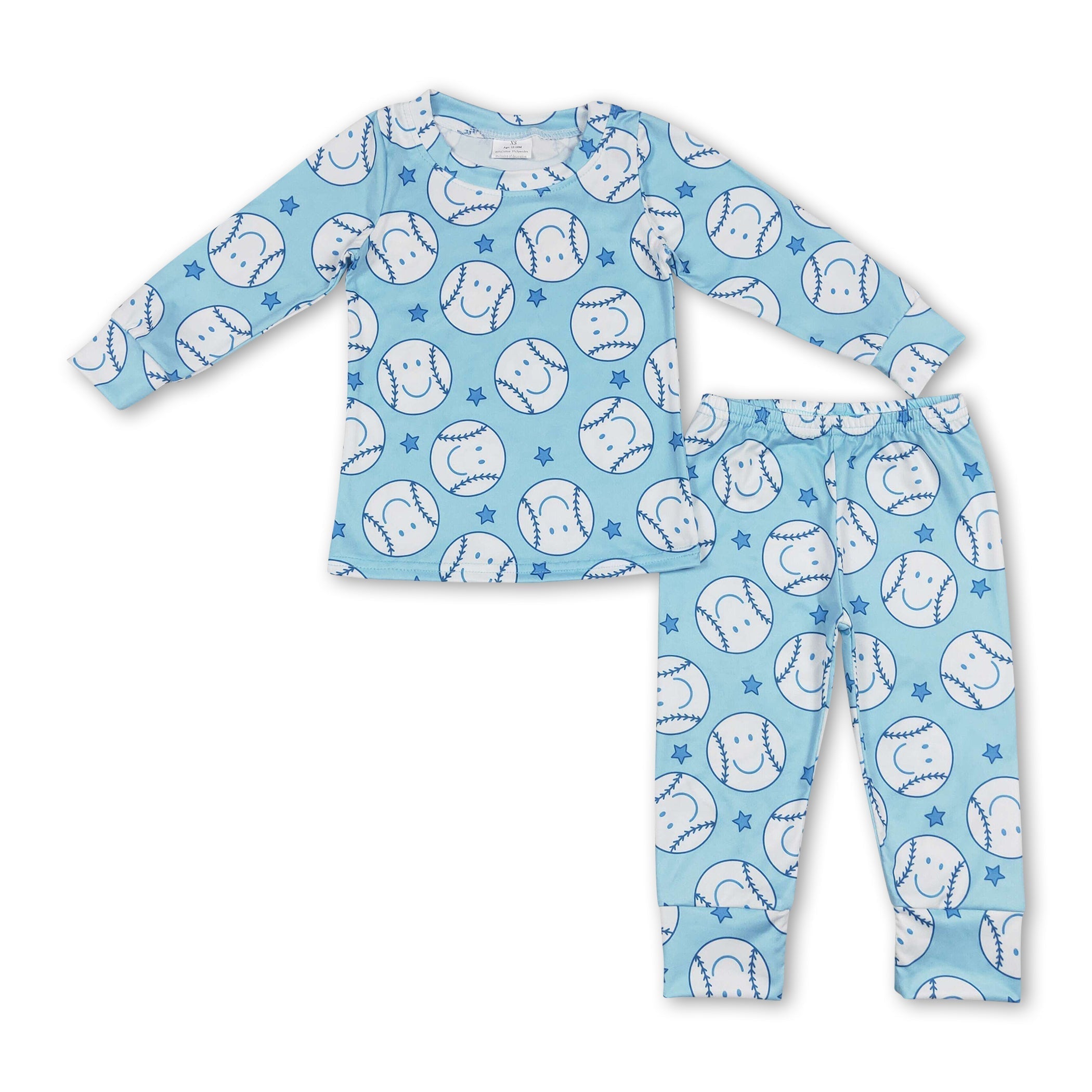 Blue star baseball long sleeves kids boy pajamas - BIG FRENCHIES
