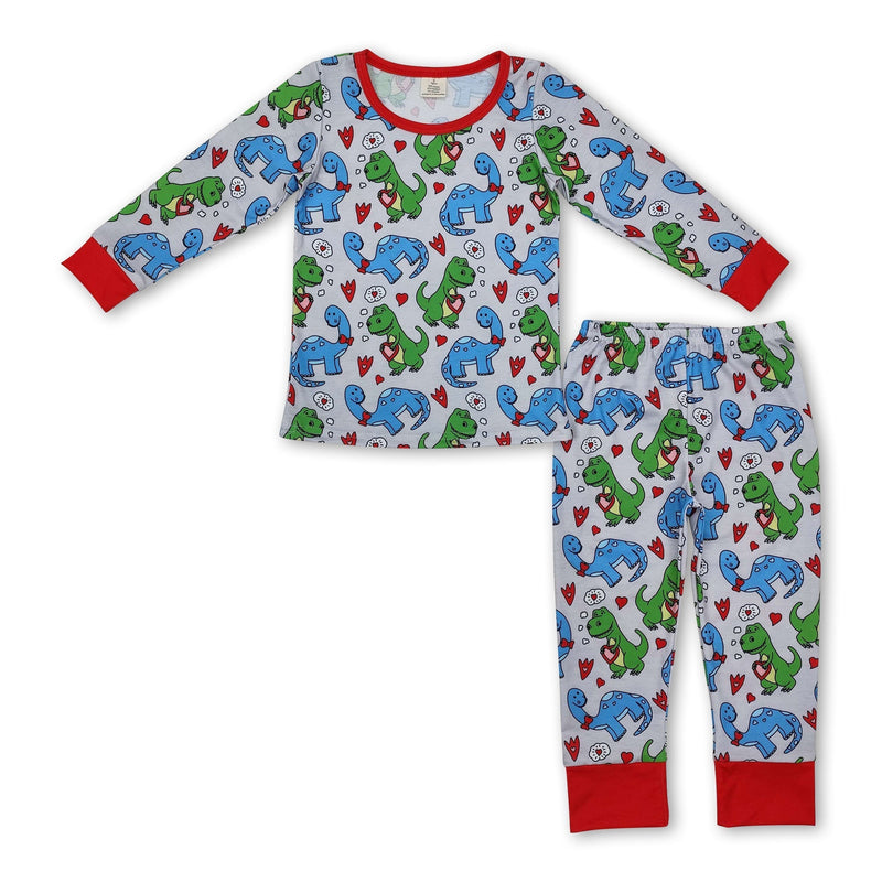 Dinosaur heart long sleeves boys valentine's pajamas - BIG FRENCHIES