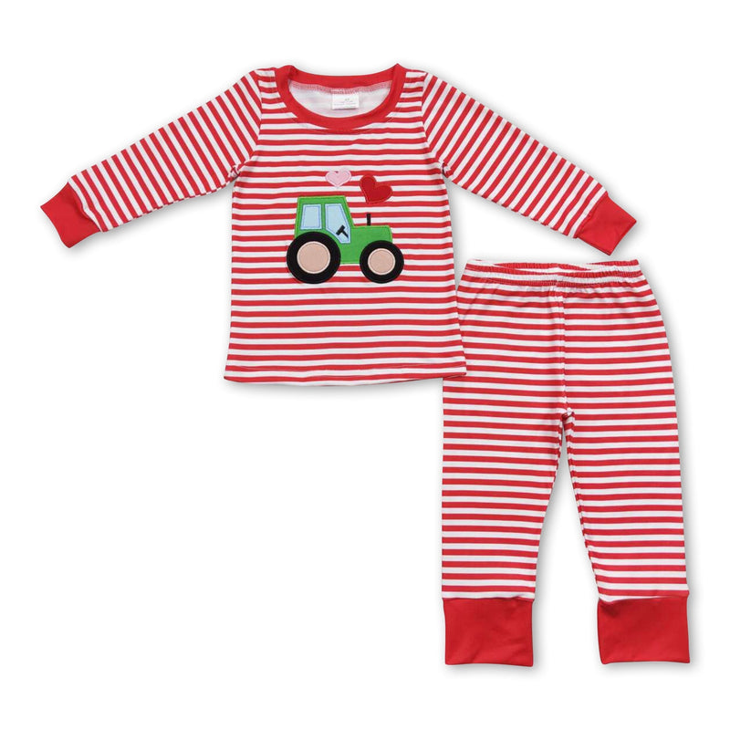 Red stripe truck heart long sleeves boys valentine's pajamas - BIG FRENCHIES