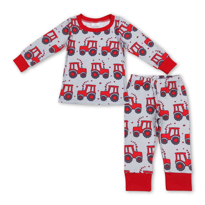 Red heart tractor kids boys farm valentines pajamas - BIG FRENCHIES