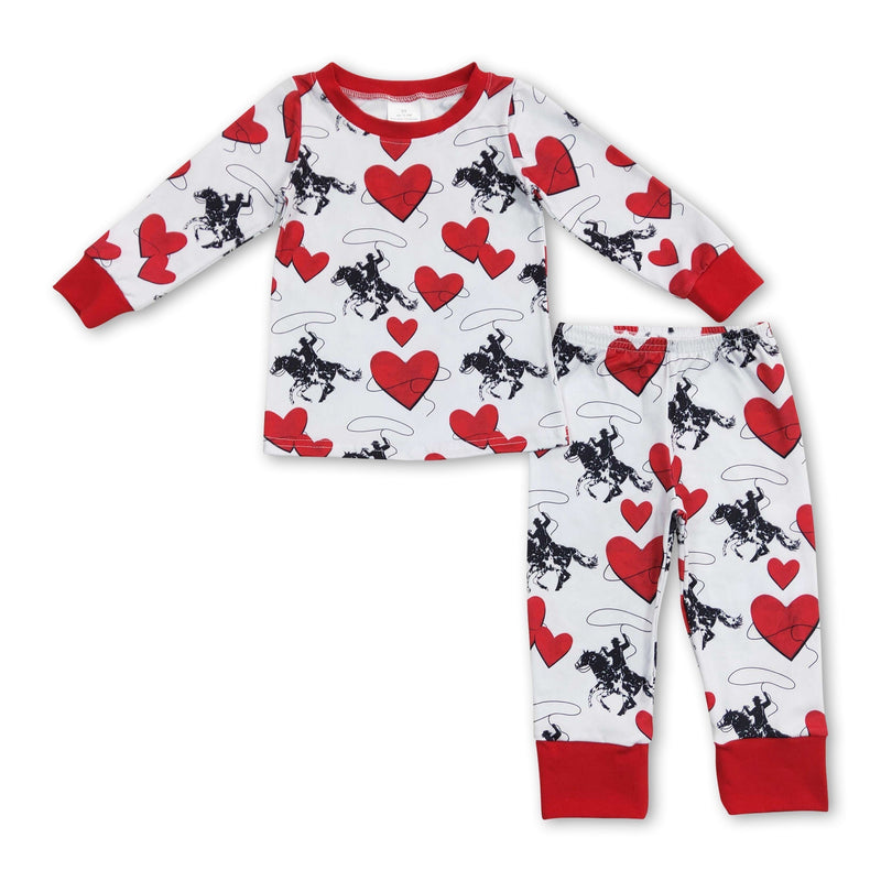 Heart horse rodeo kids boys valentines pajamas - BIG FRENCHIES