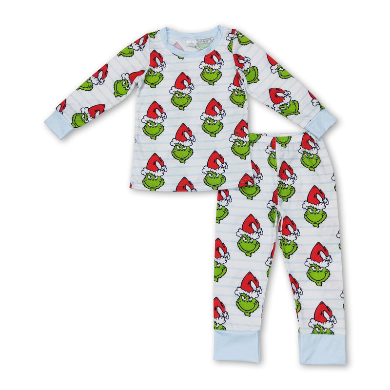 Long sleeves stripe green face boys Christmas pajamas - BIG FRENCHIES