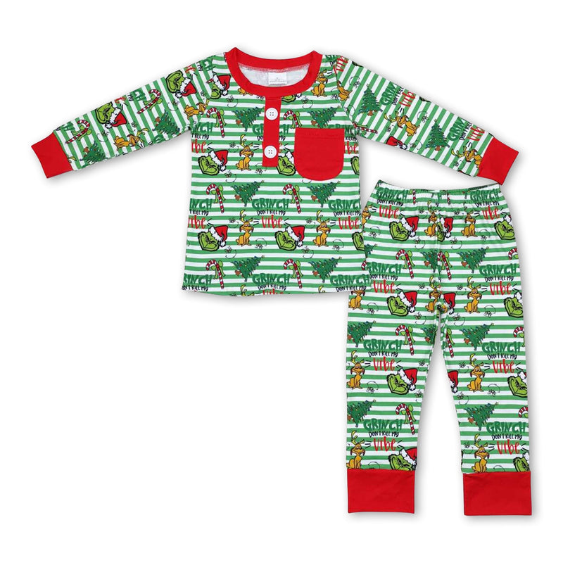 Stripe Christmas tree green face kids boys pajamas - BIG FRENCHIES