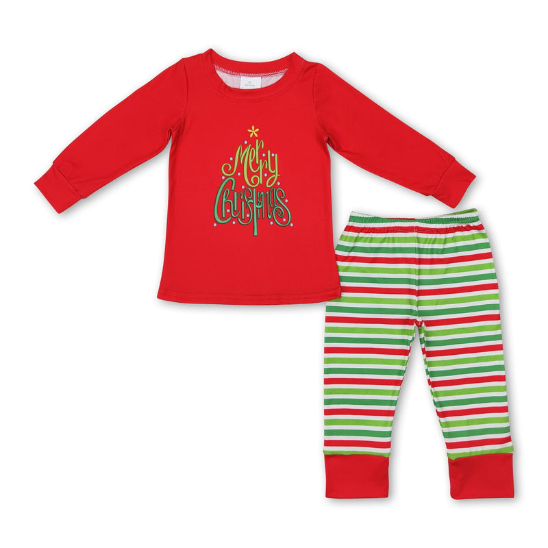 Merry Christmas red top stripe pants boys pajamas - BIG FRENCHIES