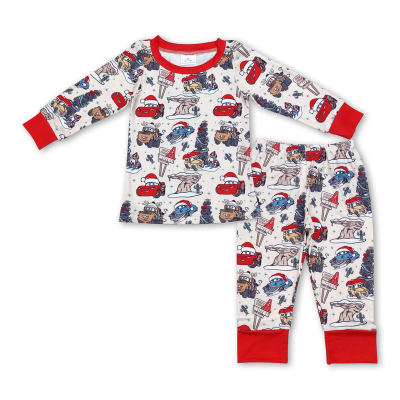 Red long sleeves cars Christmas tree kids boys pajamas - BIG FRENCHIES