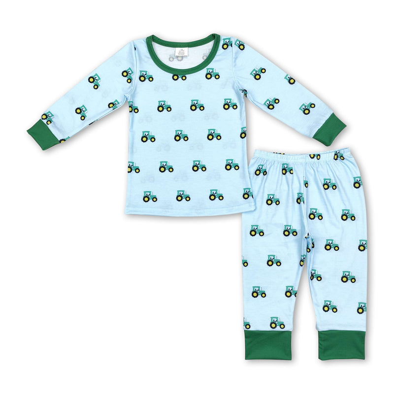 Green long sleeves tractor kids boys farm pajamas - BIG FRENCHIES