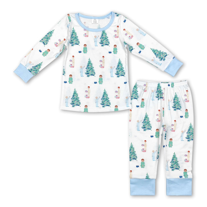Light blue Christmas tree kids boys pajamas - BIG FRENCHIES
