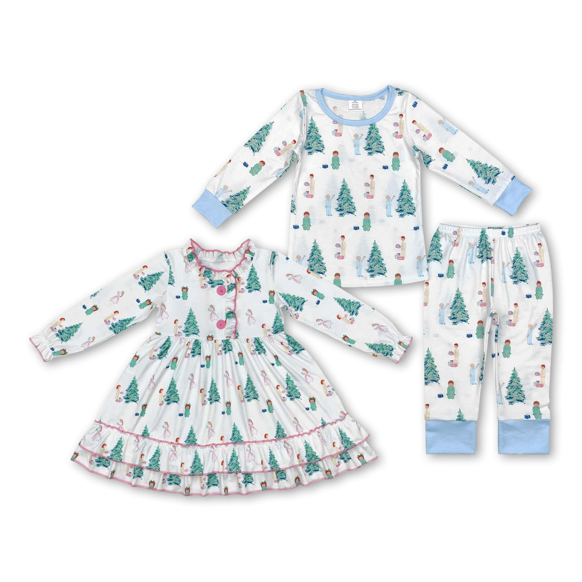 Light blue Christmas tree kids boys pajamas - BIG FRENCHIES