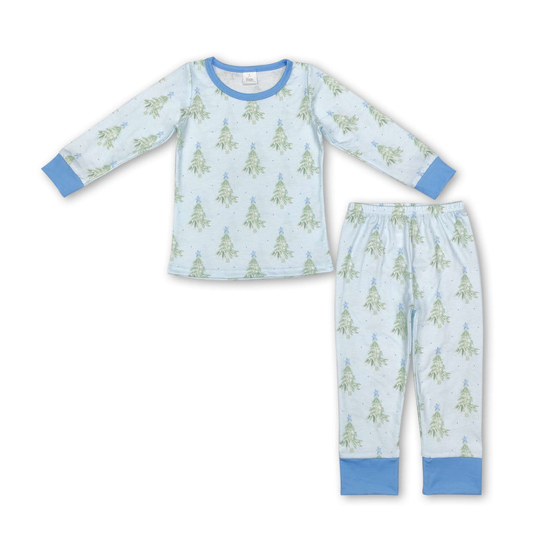 Light blue long sleeves Christmas tree boys Christmas pajamas - BIG FRENCHIES
