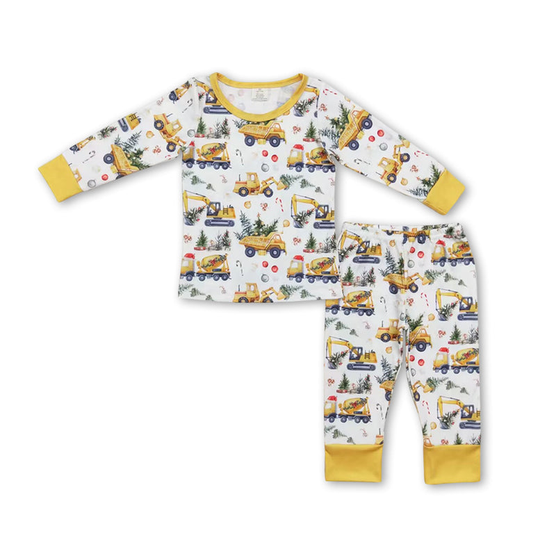 Yellow constructions Christmas tree boys pajamas - BIG FRENCHIES