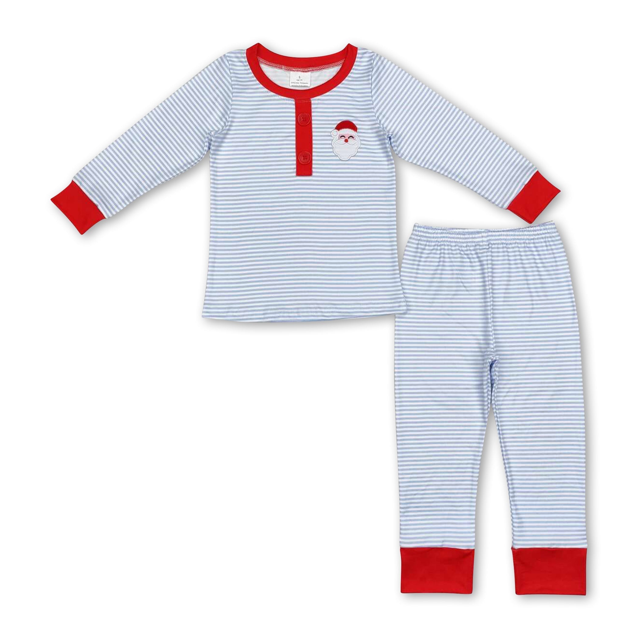 Light blue stripe snata kids boys Christmas pajamas - BIG FRENCHIES