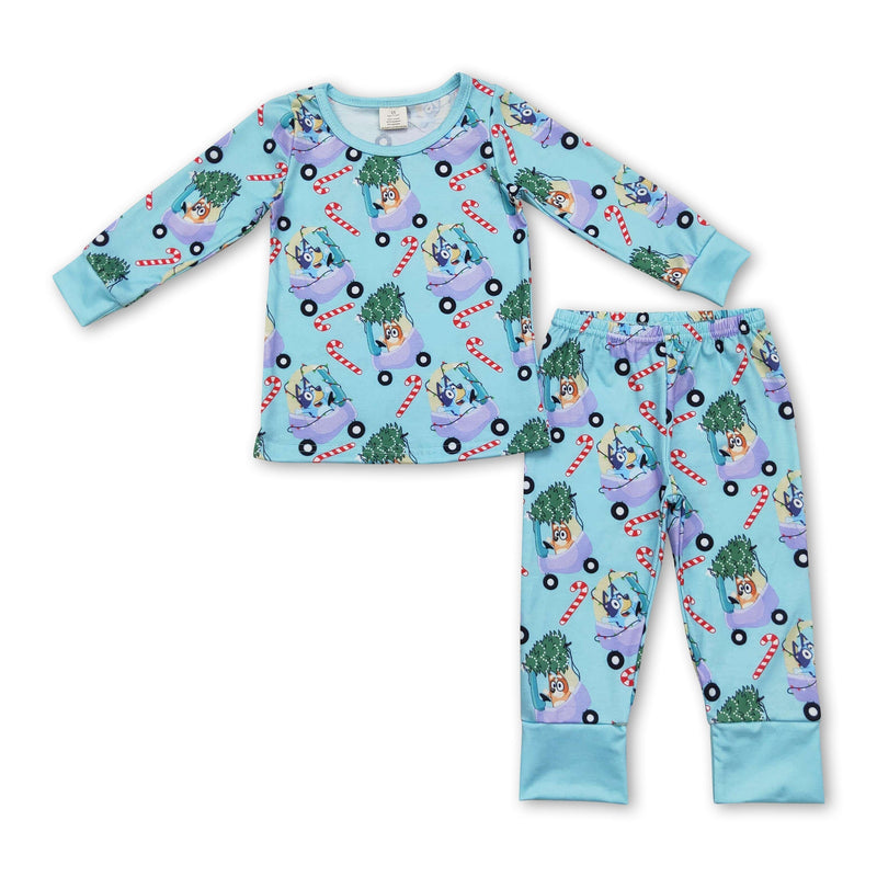 Long sleeves dog Christmas tree car candy cane boys pajamas - BIG FRENCHIES