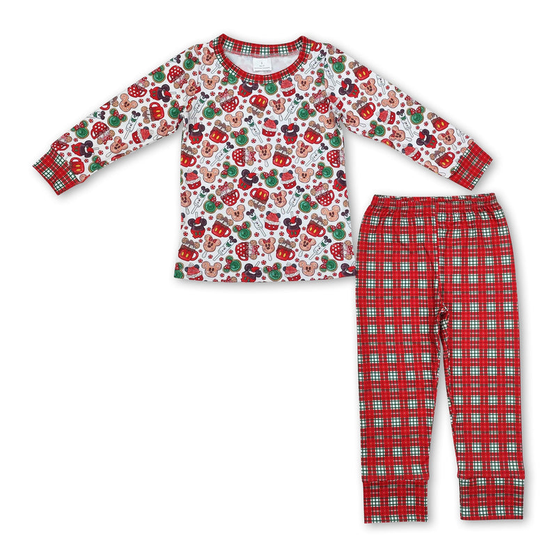 Long sleeves mouse top plaid pants boys Christmas pajamas - BIG FRENCHIES