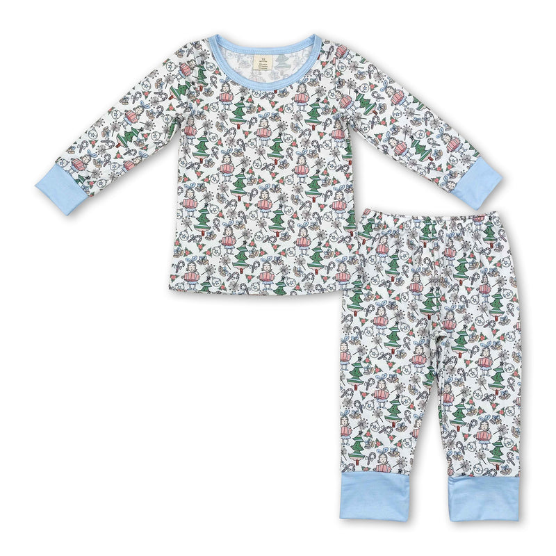 Light blue candy cane Christmas tree green face boys pajamas - BIG FRENCHIES