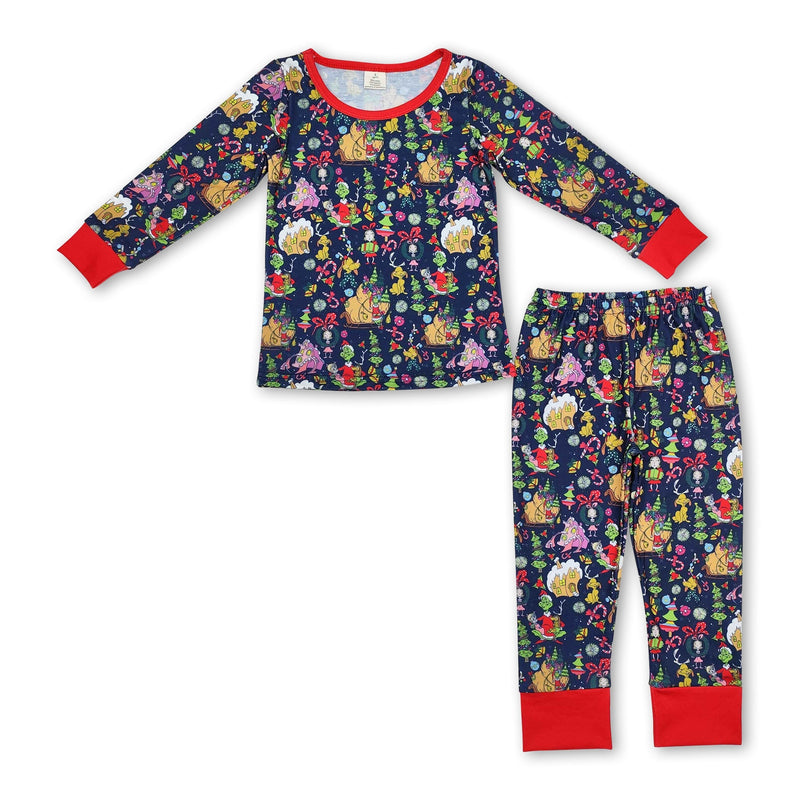 Red green face Christmas tree gift candy cane kids pajamas - BIG FRENCHIES