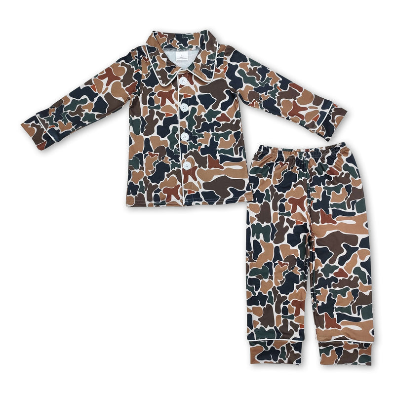 Brown camo long sleeves children button down pajamas - BIG FRENCHIES