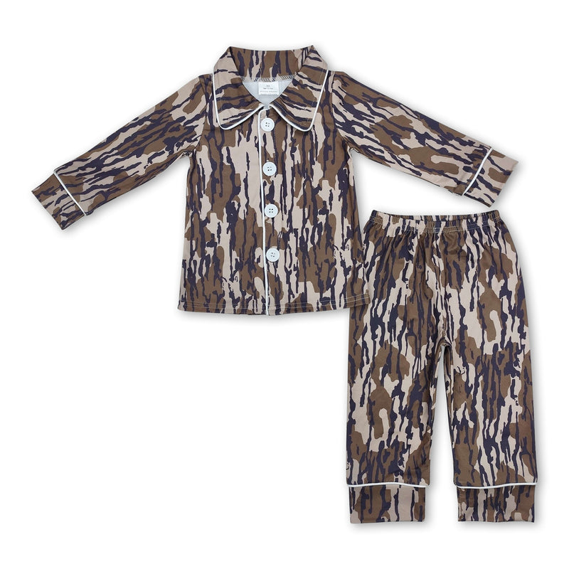 Camo long sleeves children button down pajamas - BIG FRENCHIES