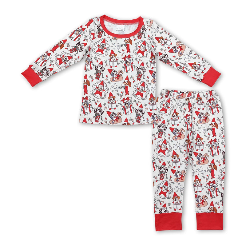 Long sleeves red dog gift kids Christmas pajamas - BIG FRENCHIES