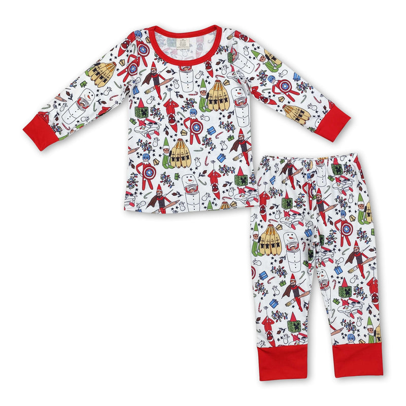 Long sleeves red snowman hero kids Christmas pajamas - BIG FRENCHIES