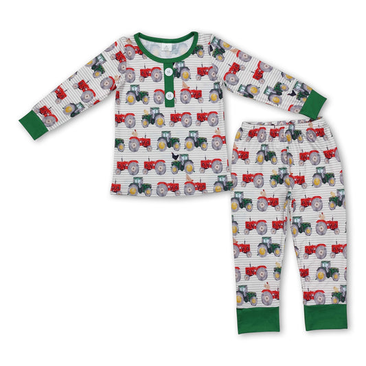 Long sleeves green red tractor kids boys farm pajamas - BIG FRENCHIES