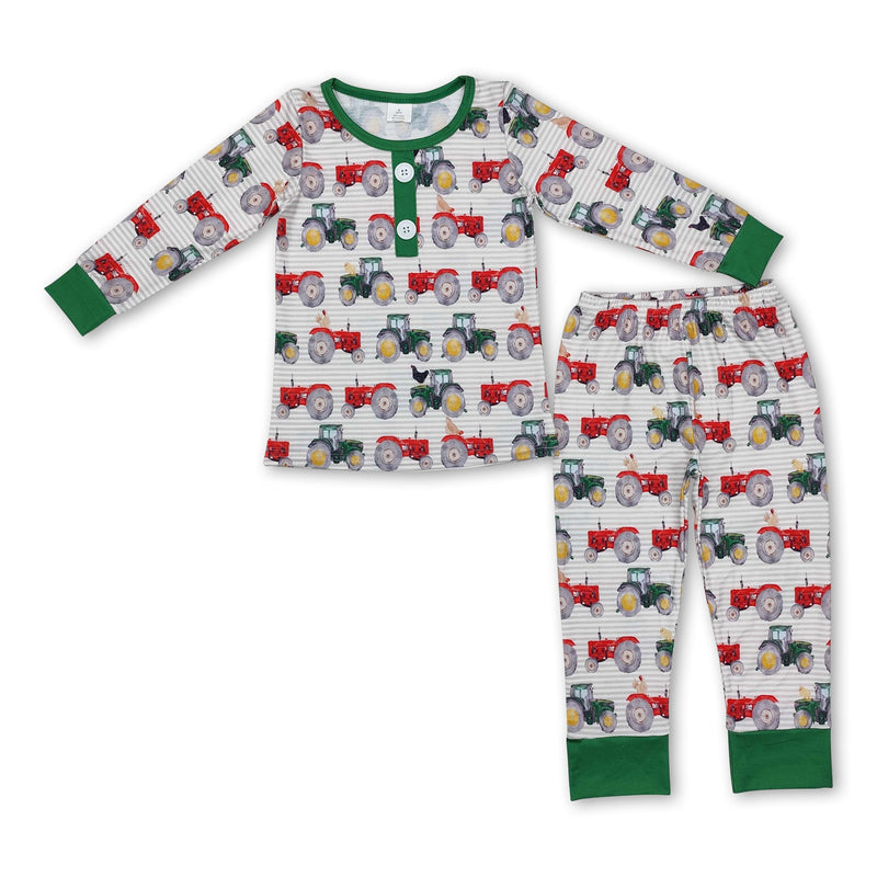 Long sleeves green red tractor kids boys farm pajamas - BIG FRENCHIES