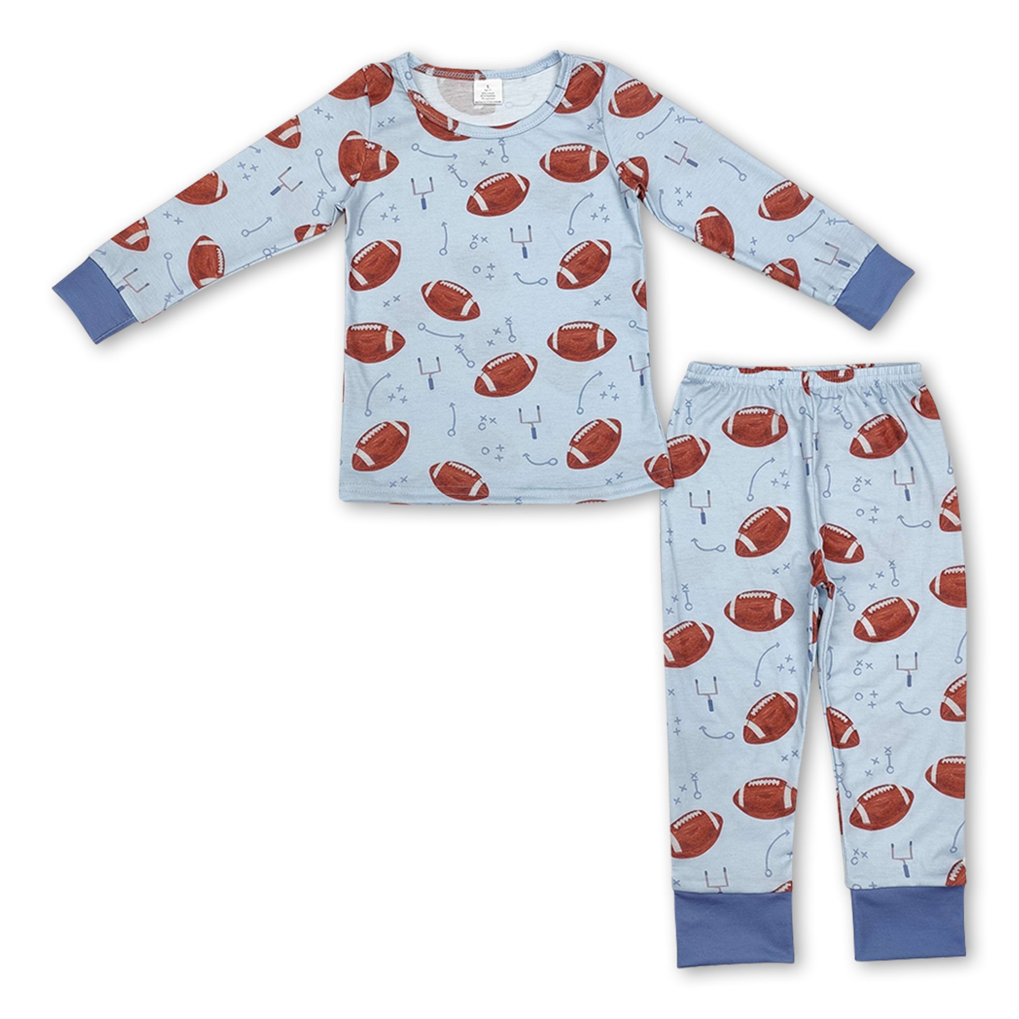 Light blue long sleeves football baby boy pajamas - BIG FRENCHIES