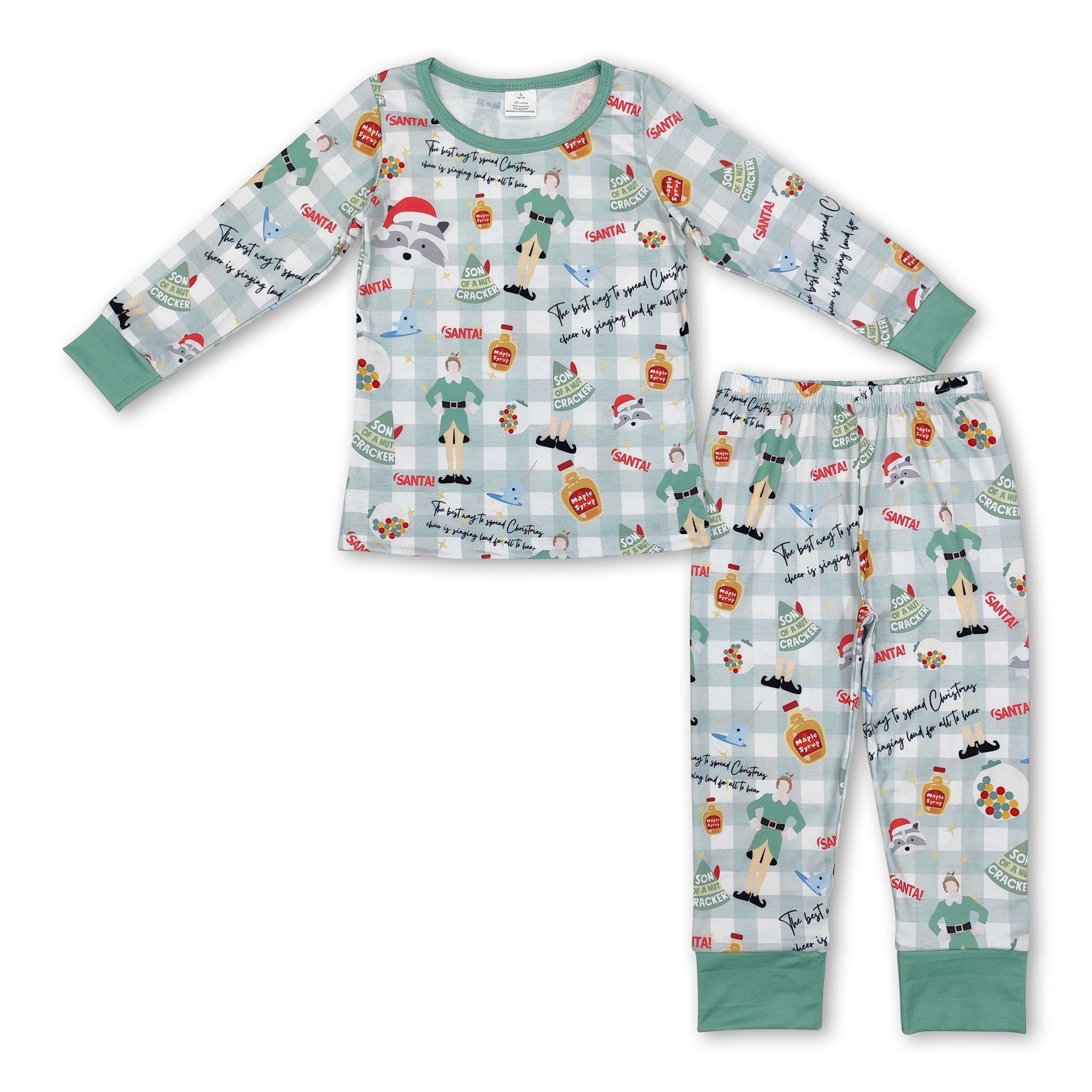 Green hat plaid long sleeves kids boys Christmas pajamas - BIG FRENCHIES