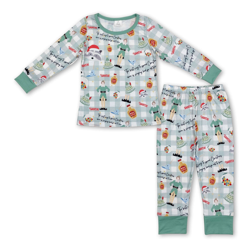 Green hat plaid long sleeves kids boys Christmas pajamas - BIG FRENCHIES