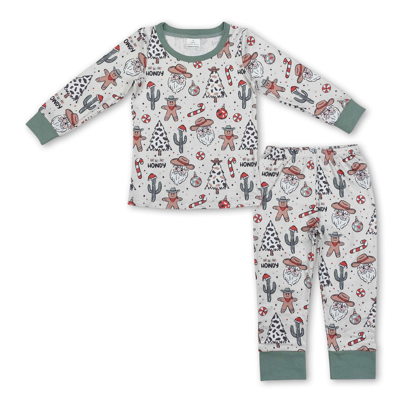 Santa candy cane cactus kids western Christmas pajamas - BIG FRENCHIES