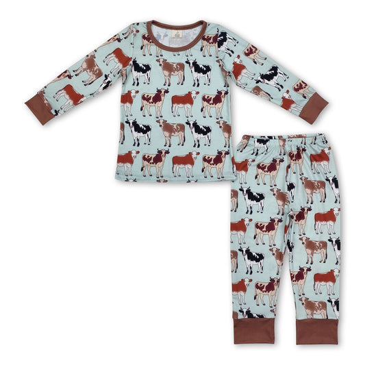 Long sleeves brown cows baby kids pajamas - BIG FRENCHIES