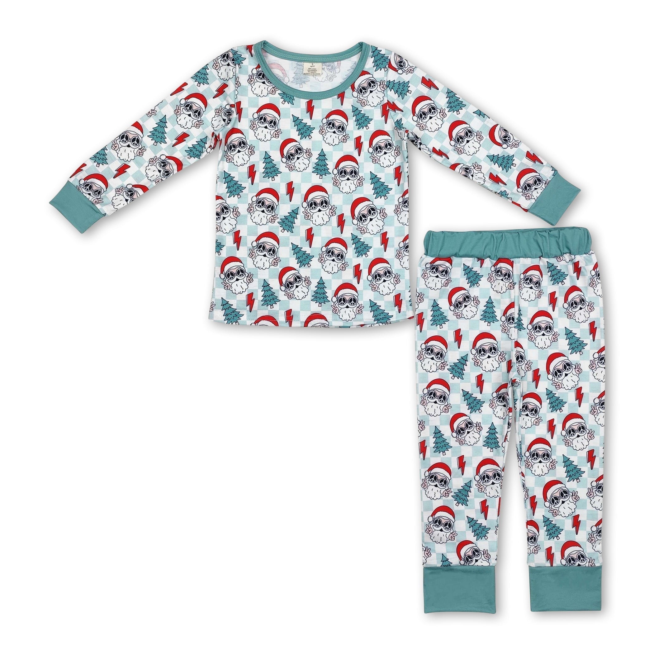 Plaid Christmas tree santa groovy kids pajamas - BIG FRENCHIES