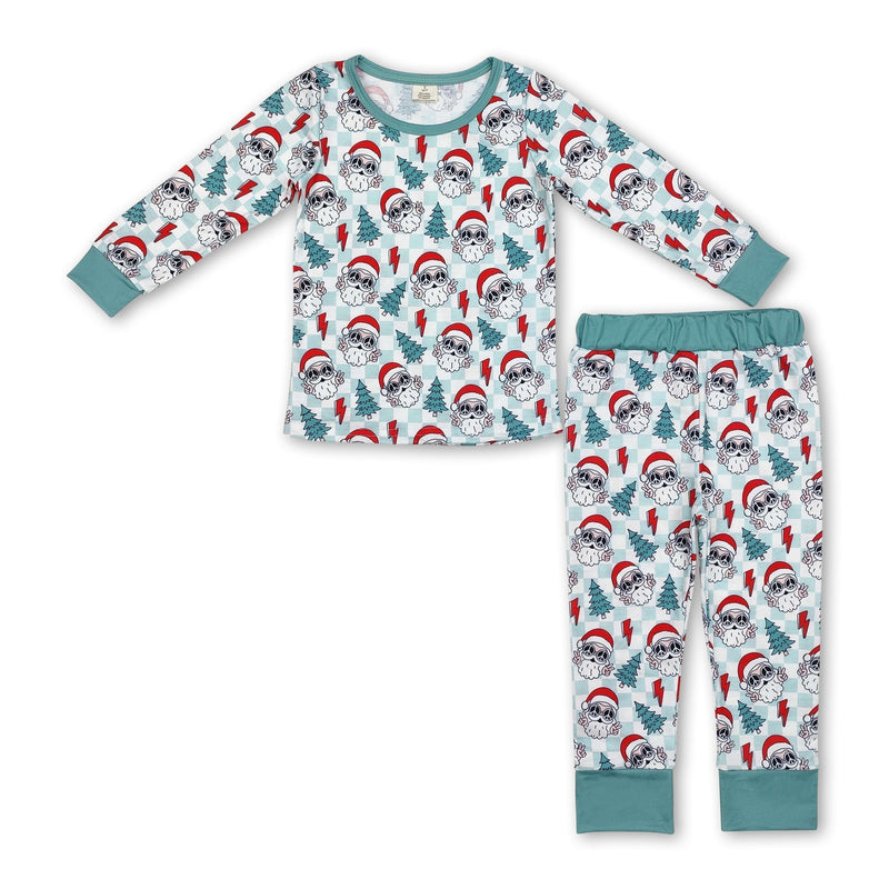 Plaid Christmas tree santa groovy kids pajamas - BIG FRENCHIES
