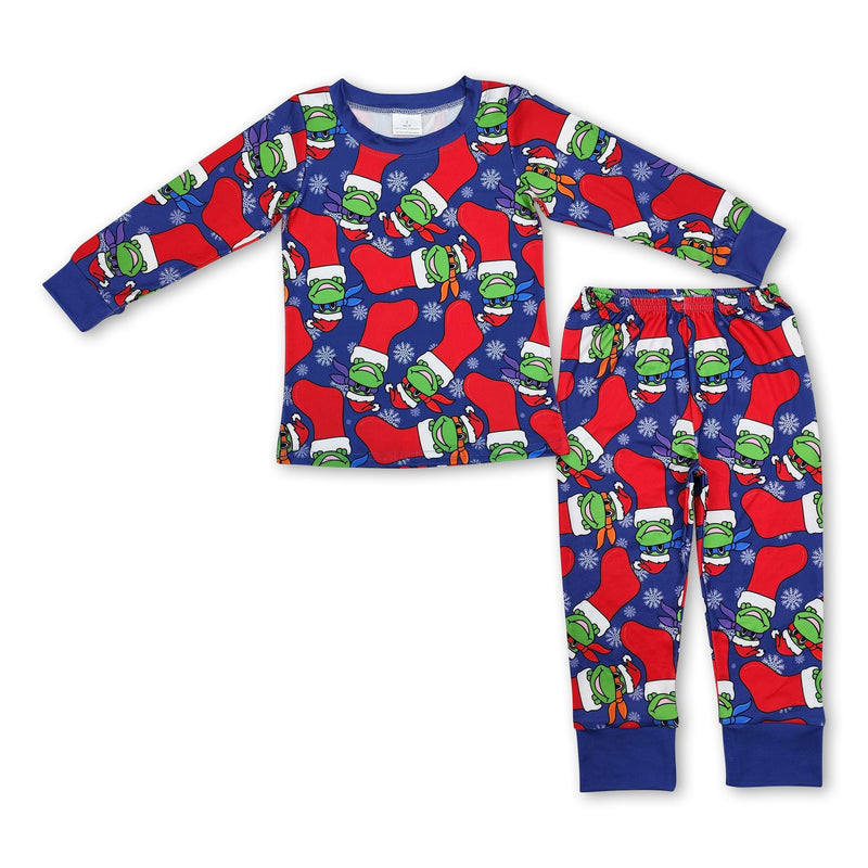 Blue long sleeves socks baby kids Christmas pajamas - BIG FRENCHIES