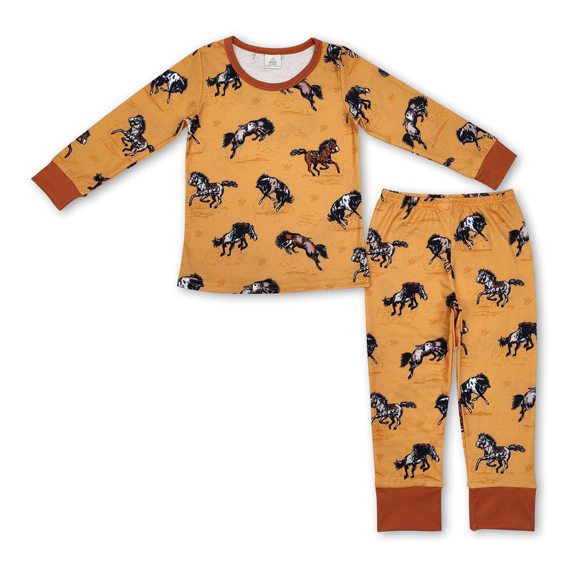 Brown sleeves horse rodeo baby kids western pajamas - BIG FRENCHIES