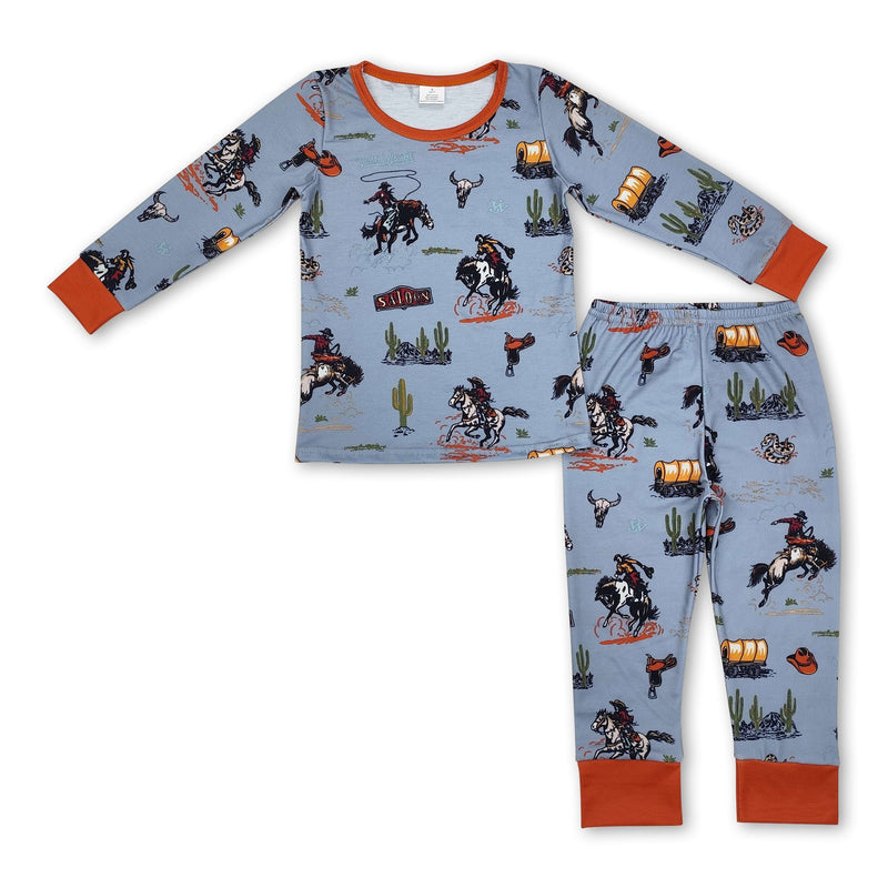 Long sleeves cactus rodeo baby kids western pajamas - BIG FRENCHIES