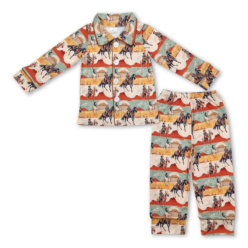 Long sleeves horse rodeo western boys button down pajamas - BIG FRENCHIES