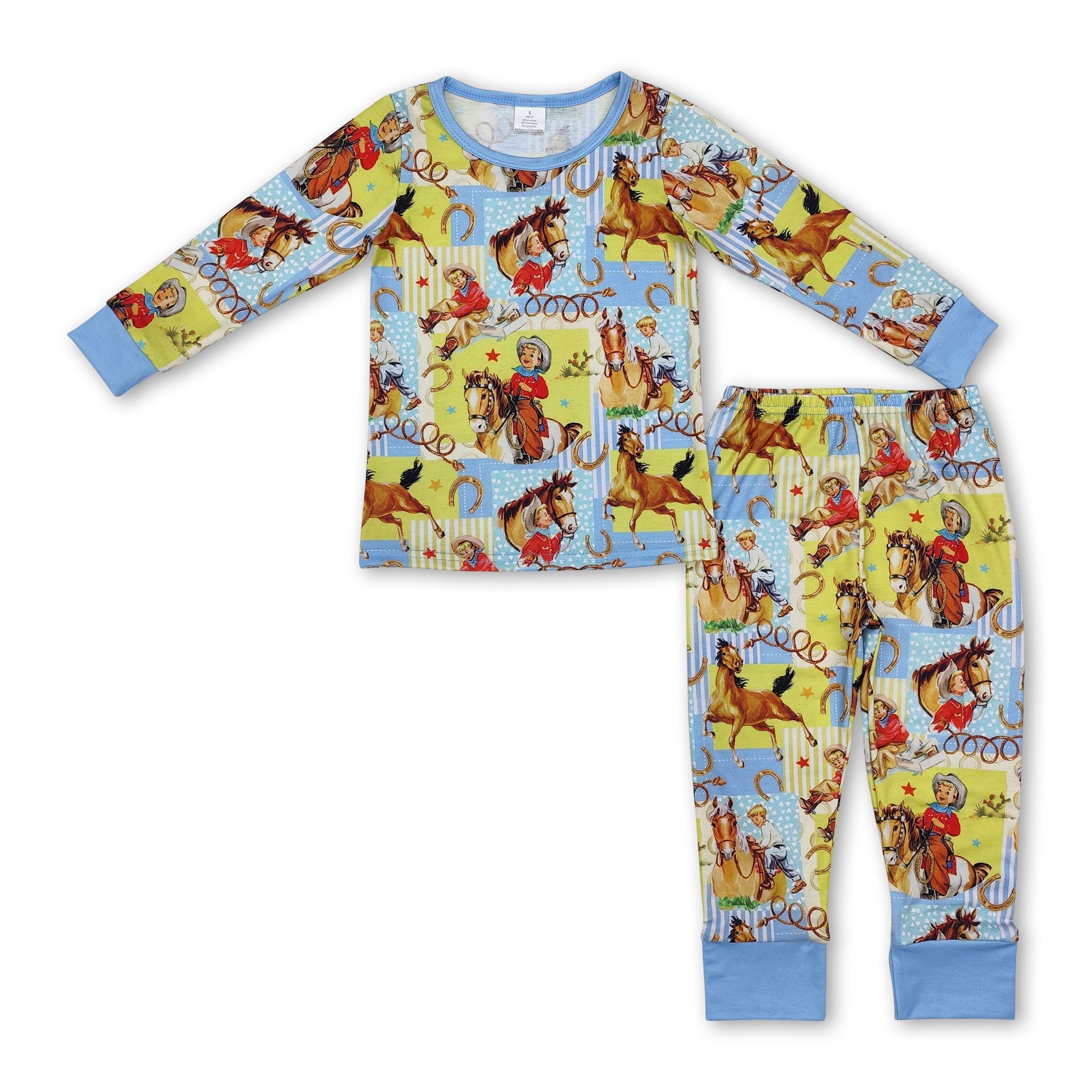 Light blue long sleeves horse rodeo kids pajamas - BIG FRENCHIES