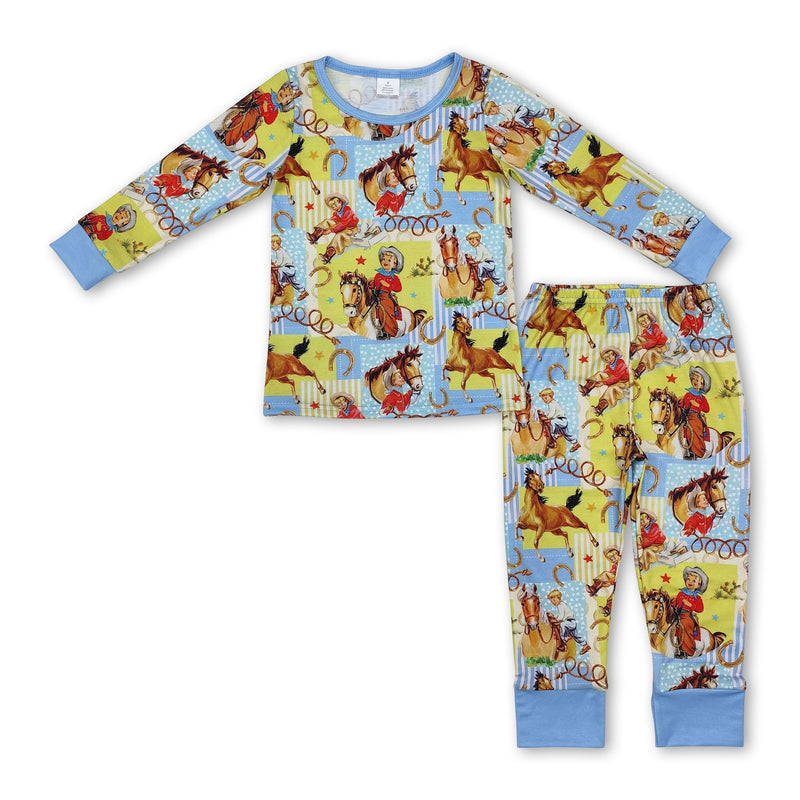 Light blue long sleeves horse rodeo kids pajamas - BIG FRENCHIES