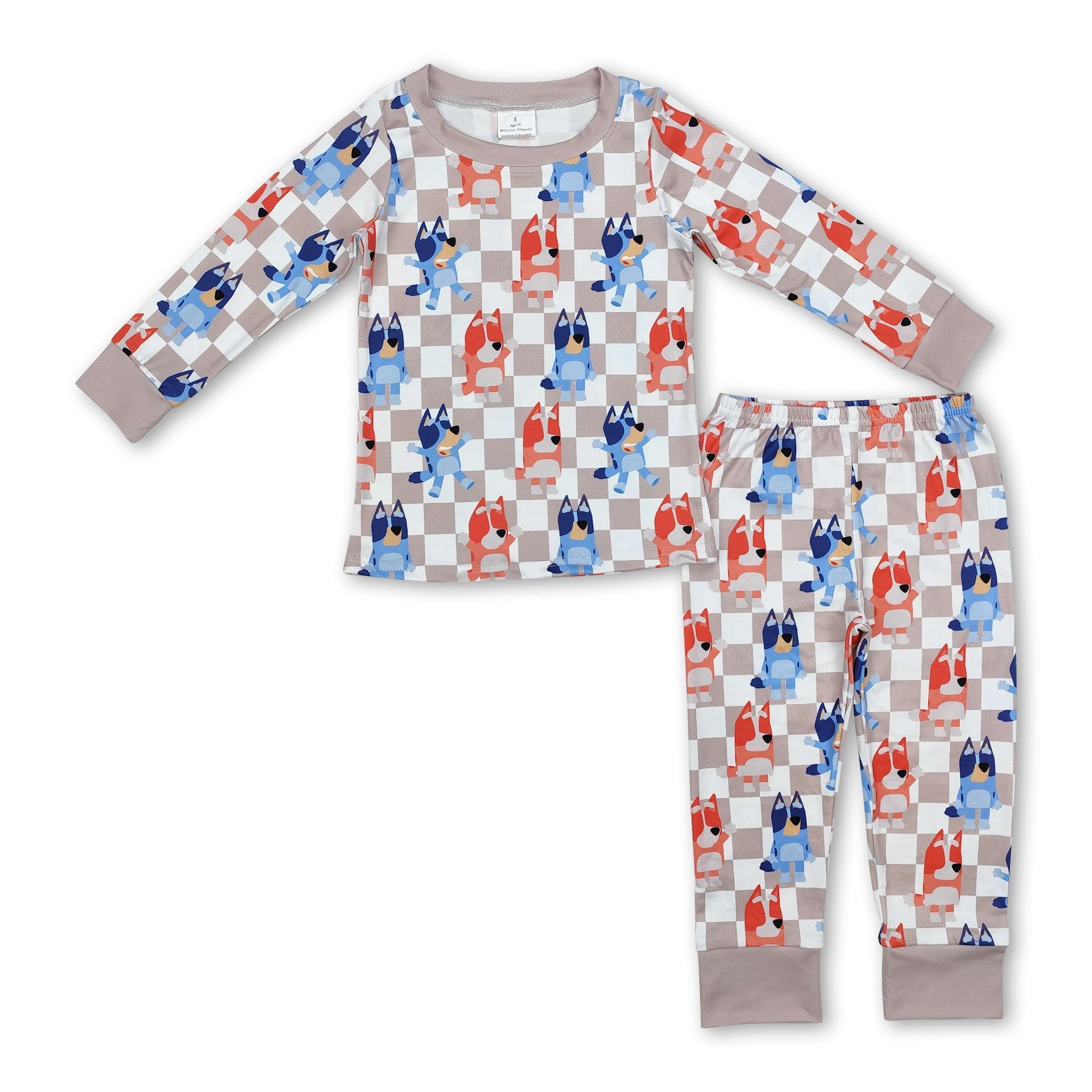 Khaki plaid dog long sleeves kids boys pajamas - BIG FRENCHIES