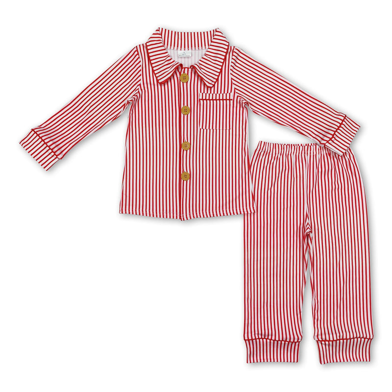 Red stripe pocket kids boys Christmas button down pajamas - BIG FRENCHIES