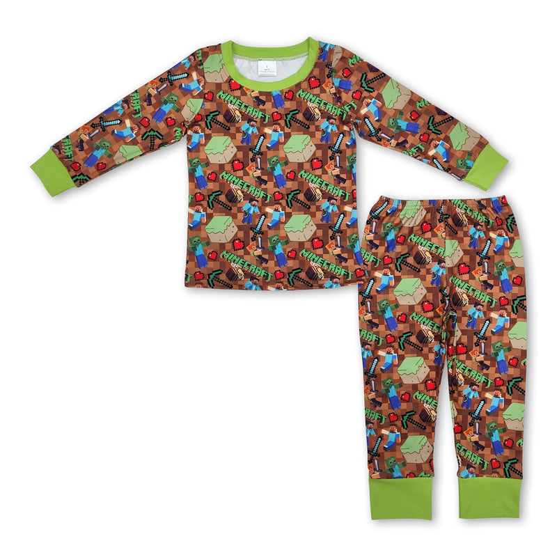 Green long sleeves heart game kids boys pajamas - BIG FRENCHIES
