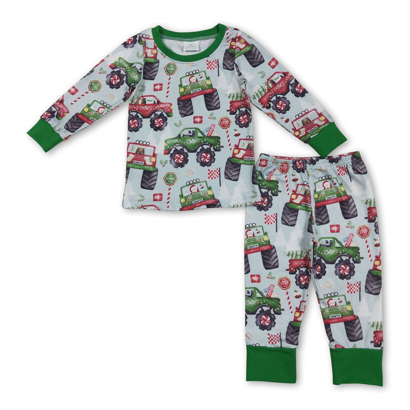 Red green cars santa kids boys Christmas pajamas - BIG FRENCHIES
