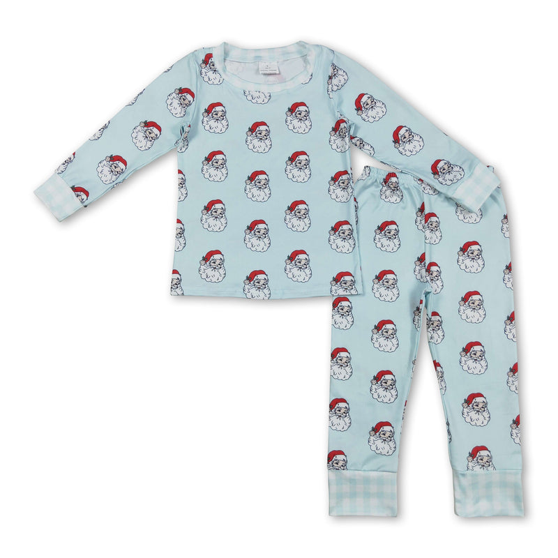 Plaid long sleeves light blue santa boy Christmas pajamas - BIG FRENCHIES
