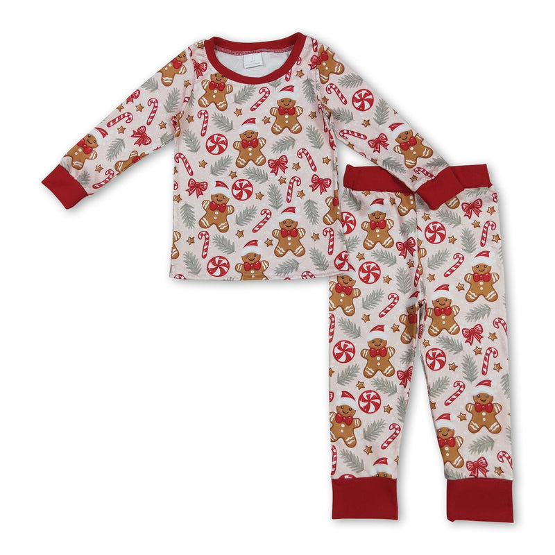 Long sleeves gingerbread candy cane kids Christmas pajamas - BIG FRENCHIES