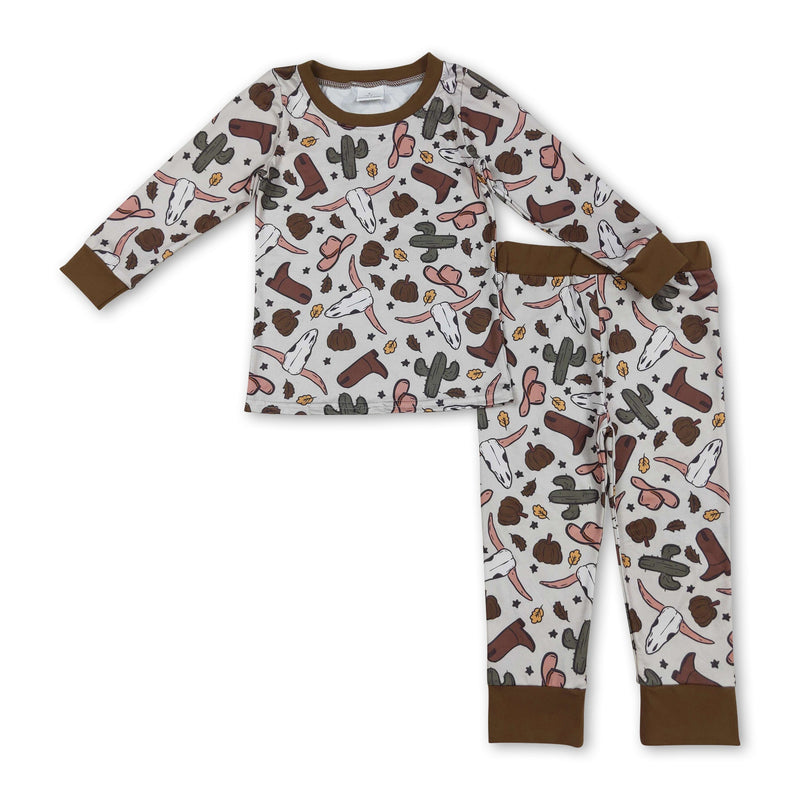 Bull skull cactus pumpkin western boys fall pajamas - BIG FRENCHIES