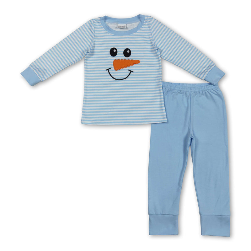 Light blue stripe snowman top pants kids boys pajamas - BIG FRENCHIES