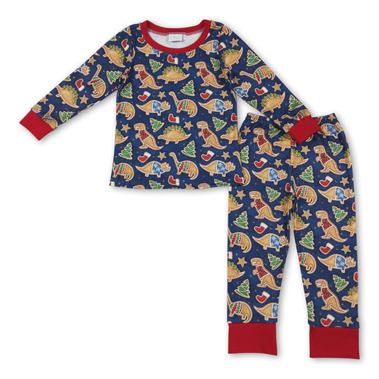 Blue dinosaur Christmas tree kids boys pajamas - BIG FRENCHIES
