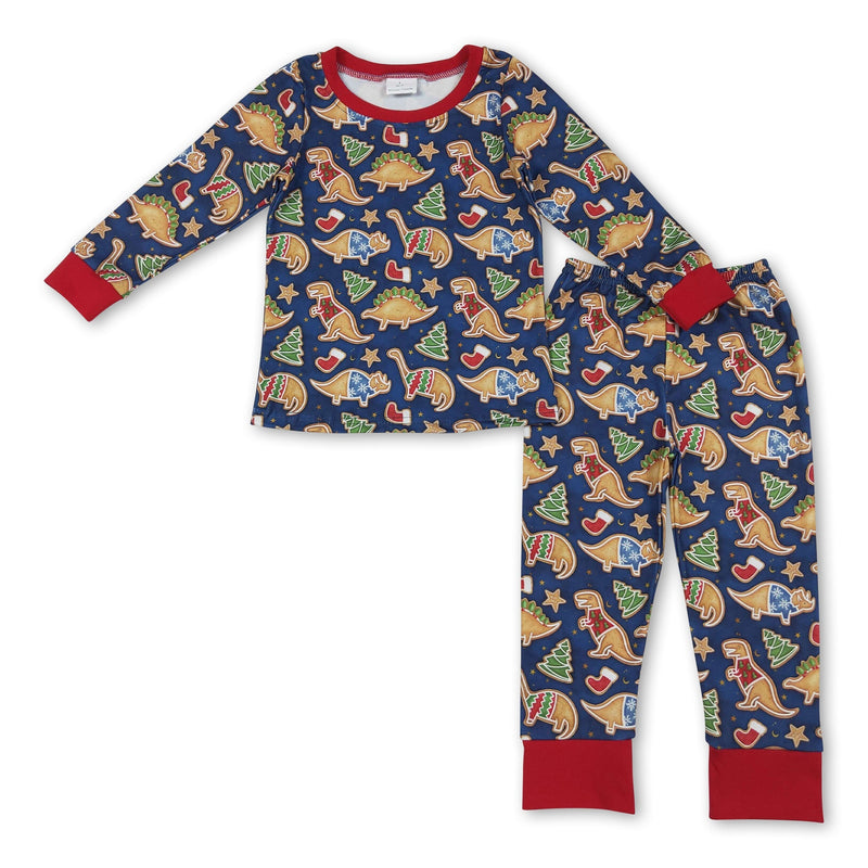 Blue dinosaur Christmas tree kids boys pajamas - BIG FRENCHIES
