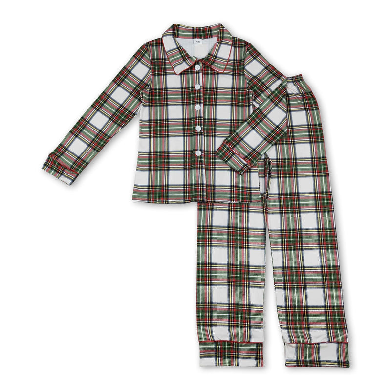 Red green plaid men button down Christmas pajamas - BIG FRENCHIES